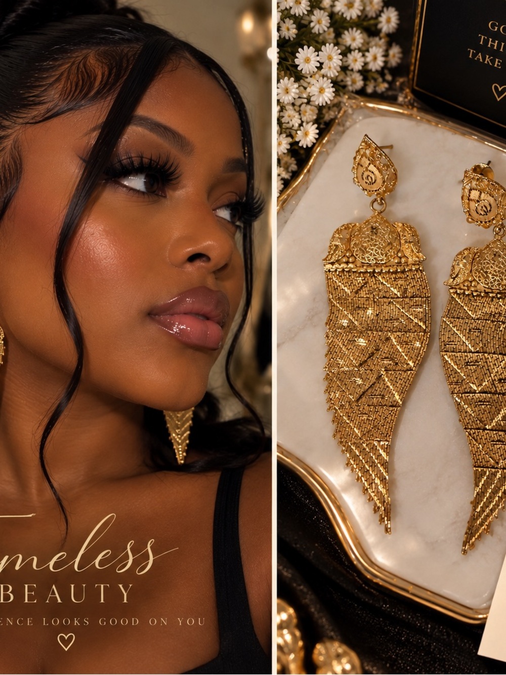 Fashion Jewelry Gold Wing Drop Earrings - Ornate Filigree